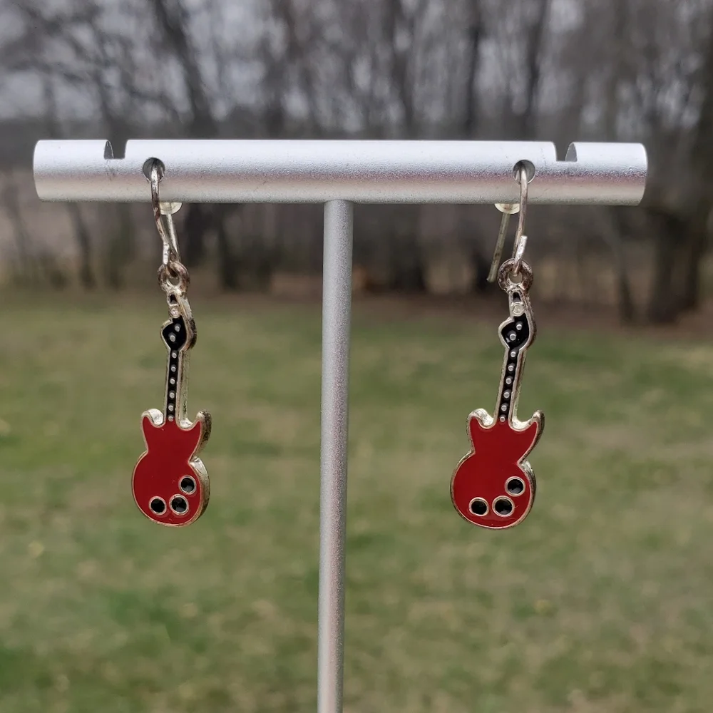 Red Guitar Earrings - Picture 2 of 4